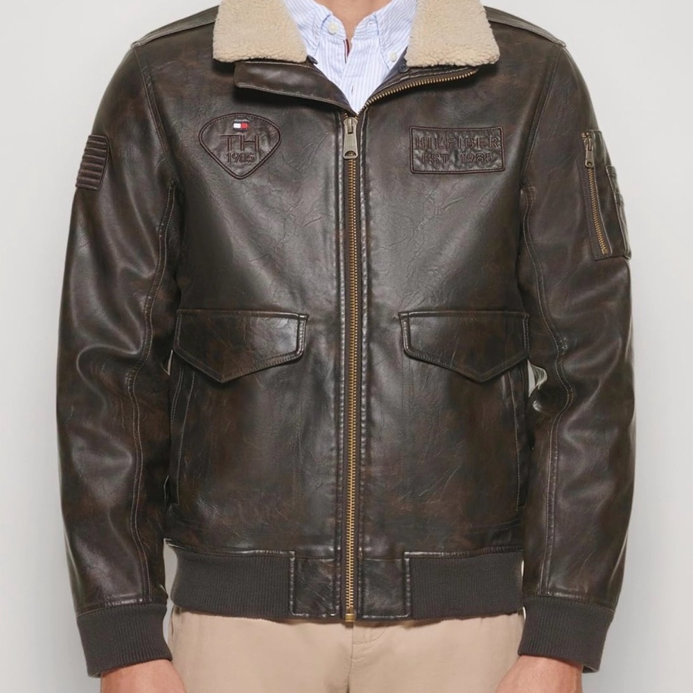 Tommy Hilfiger Men's Faux Leather Bomber Jacket Top Gun